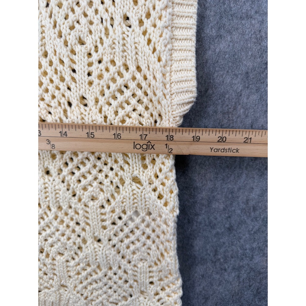 Lucky Brand Cream Crochet Knit Sweater Vest Diamond Pointelle Sleeveless Top M - Picture 2 of 4